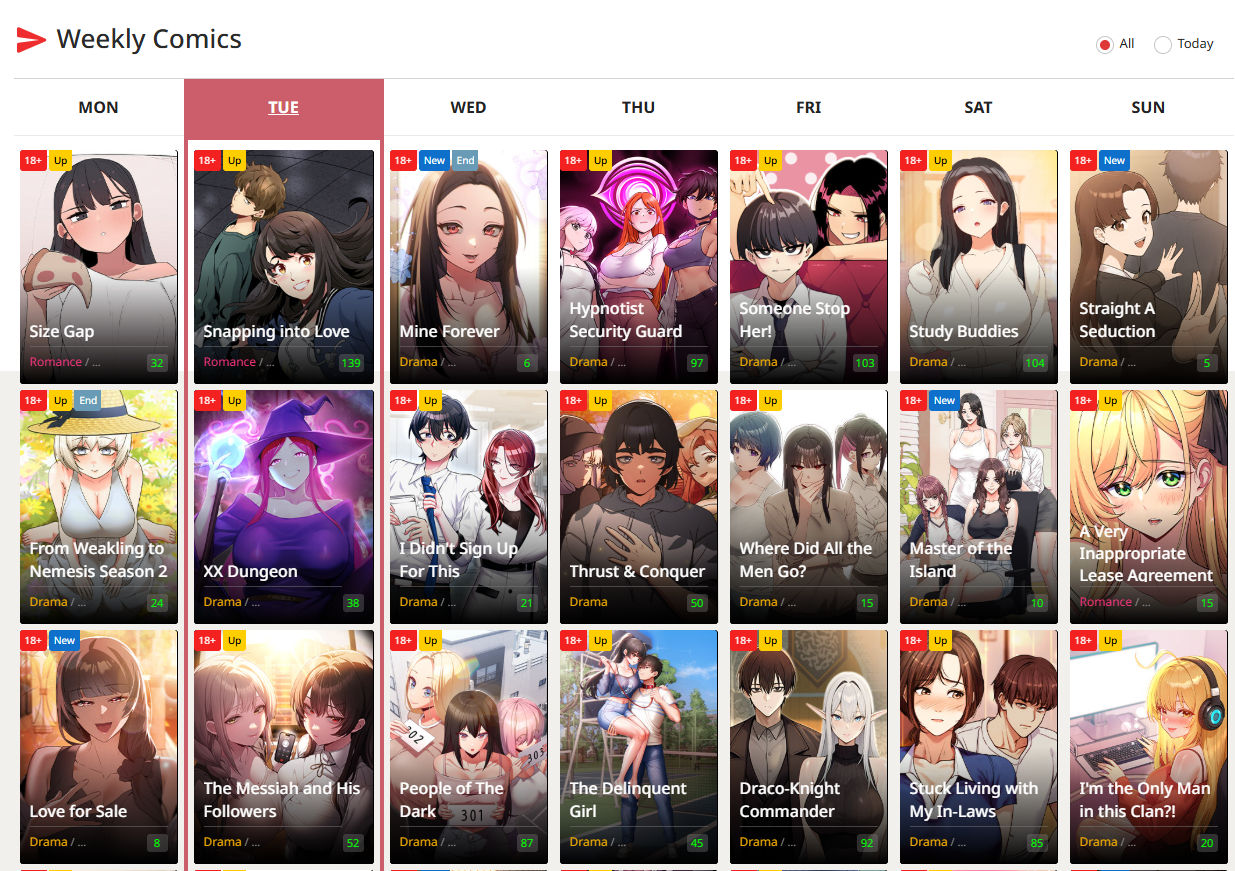 Toomics manga and manhwa library